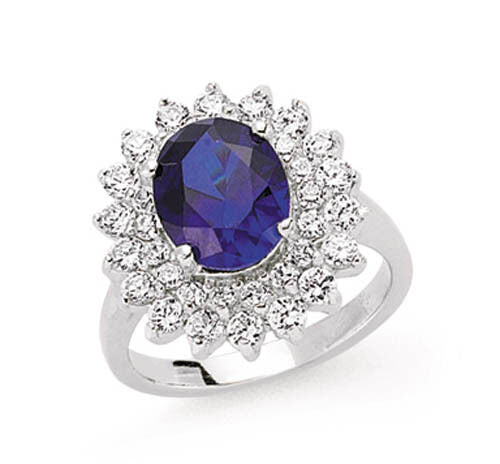 Sterling Silver Sapphire Oval Cluster Ring 925 Hallmark Platinum Plated