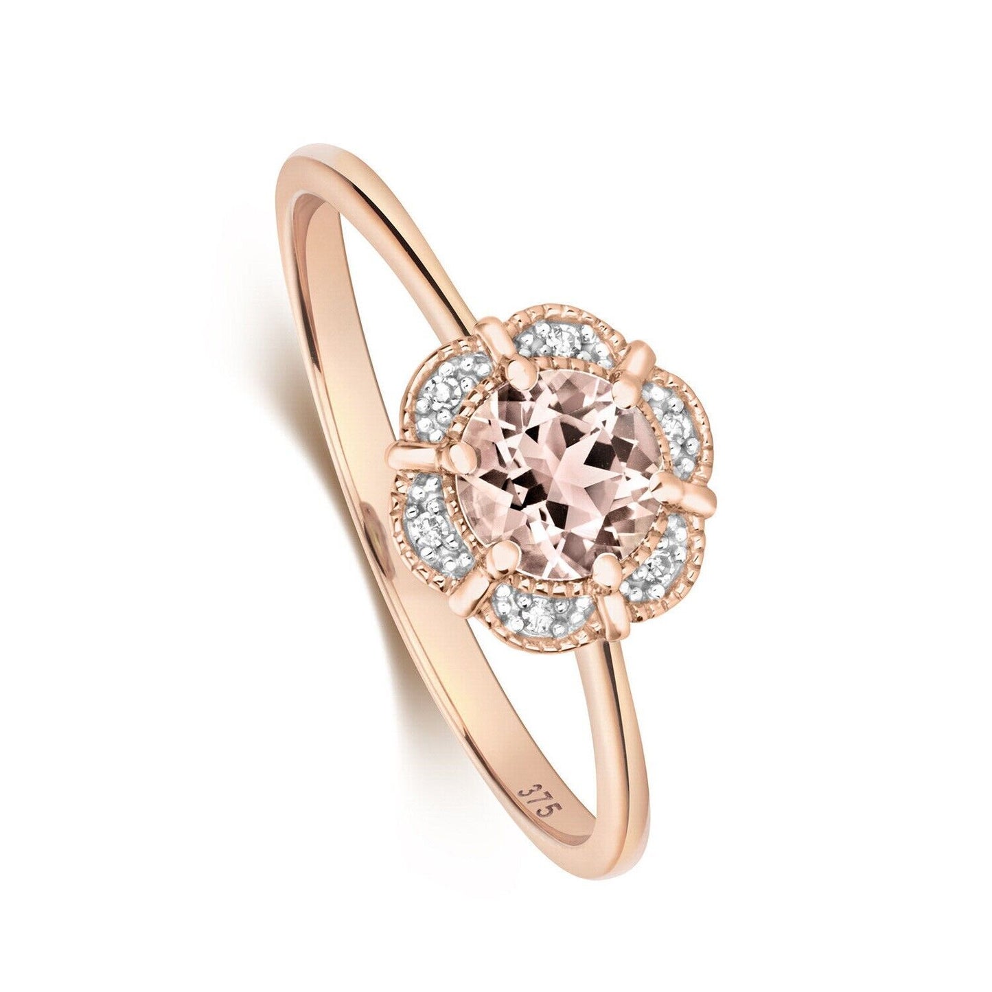 Real Morganite and Diamond Ring Solid Rose Gold Round Cluster Size J - Q