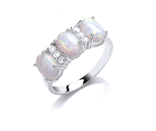 Opal Three Stone Trilogy Ring Solid Sterling Silver