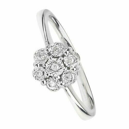 9ct White Gold Diamond Ring Cluster Engagement Anniversary Size J K L M N O P Q