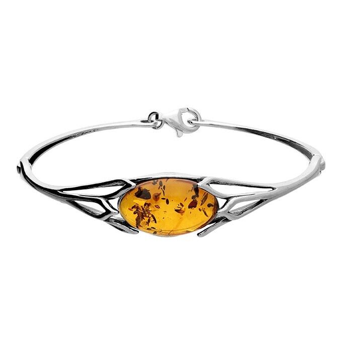 Oval Cognac Amber Sunflower Bangle Solid Sterling Silver Hallmarked