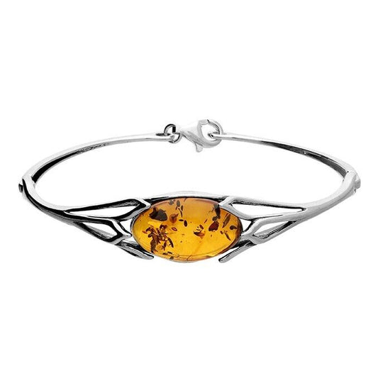 Oval Cognac Amber Sunflower Bangle Solid Sterling Silver Hallmarked