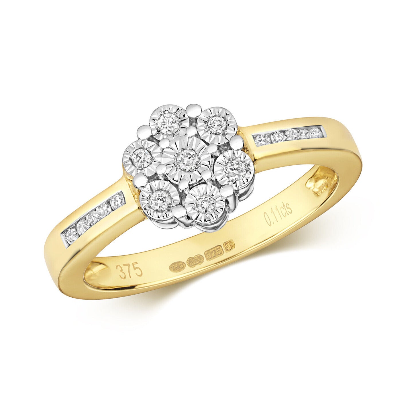 9ct Yellow Gold Diamond Ring Cluster Engagement Size J K L M N O P Q