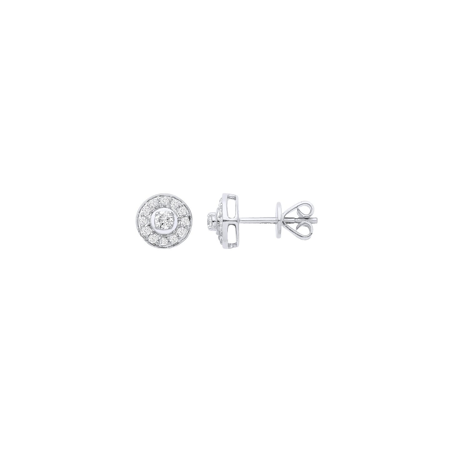 18ct White Gold Halo 0.24ctw Diamond Studs Hallmarked 7mm Diameter