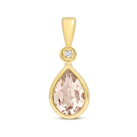 Morganite and Diamond Solitaire Pendant Yellow Gold Pear Teardrop Necklace