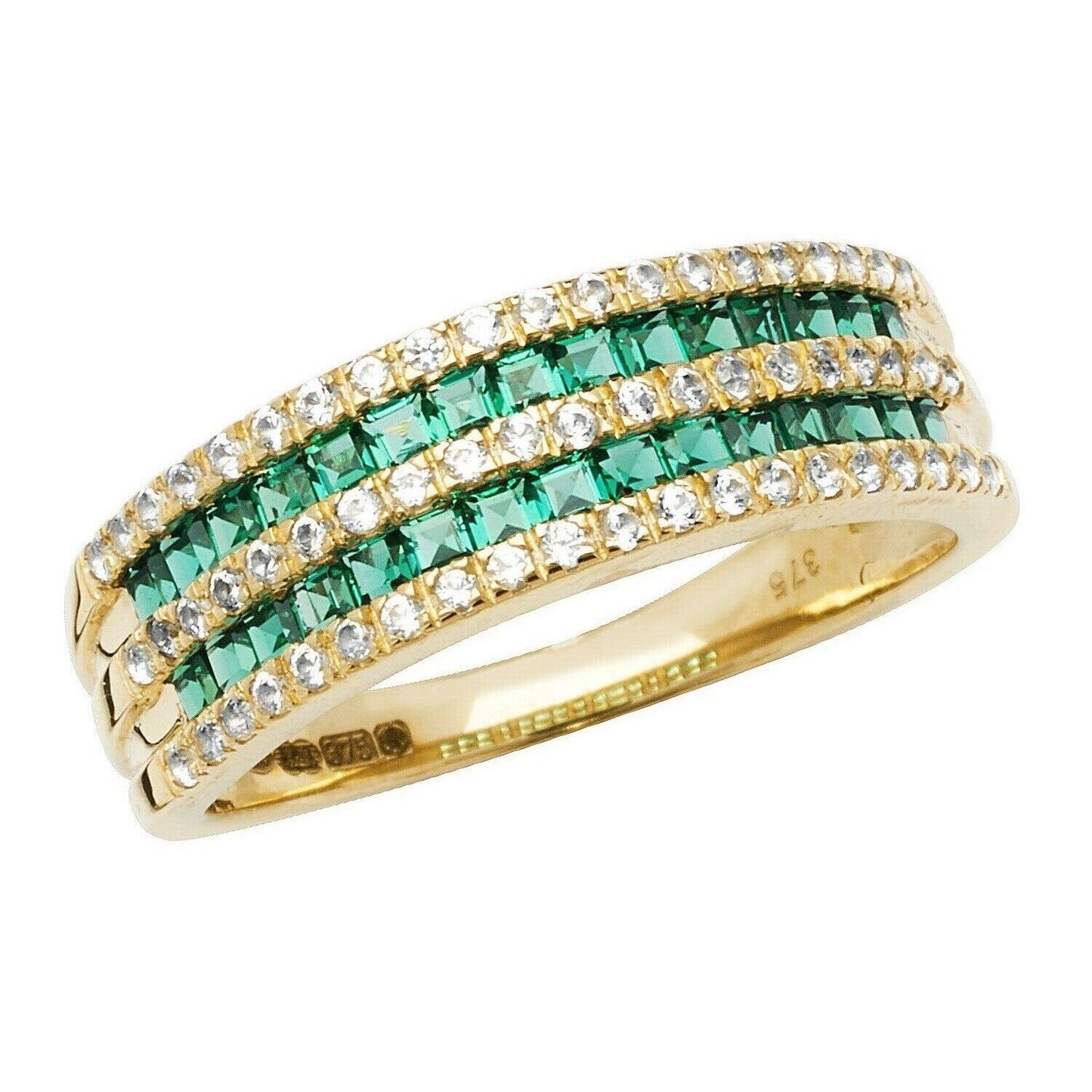 Yellow Gold Emerald Eternity Ring White Sapphire Band Hallmark British Size M-R