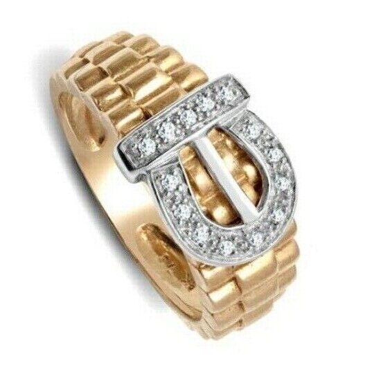 Gents Real Diamond Buckle Ring 9ct Yellow Gold Band Pinky Hallmarked