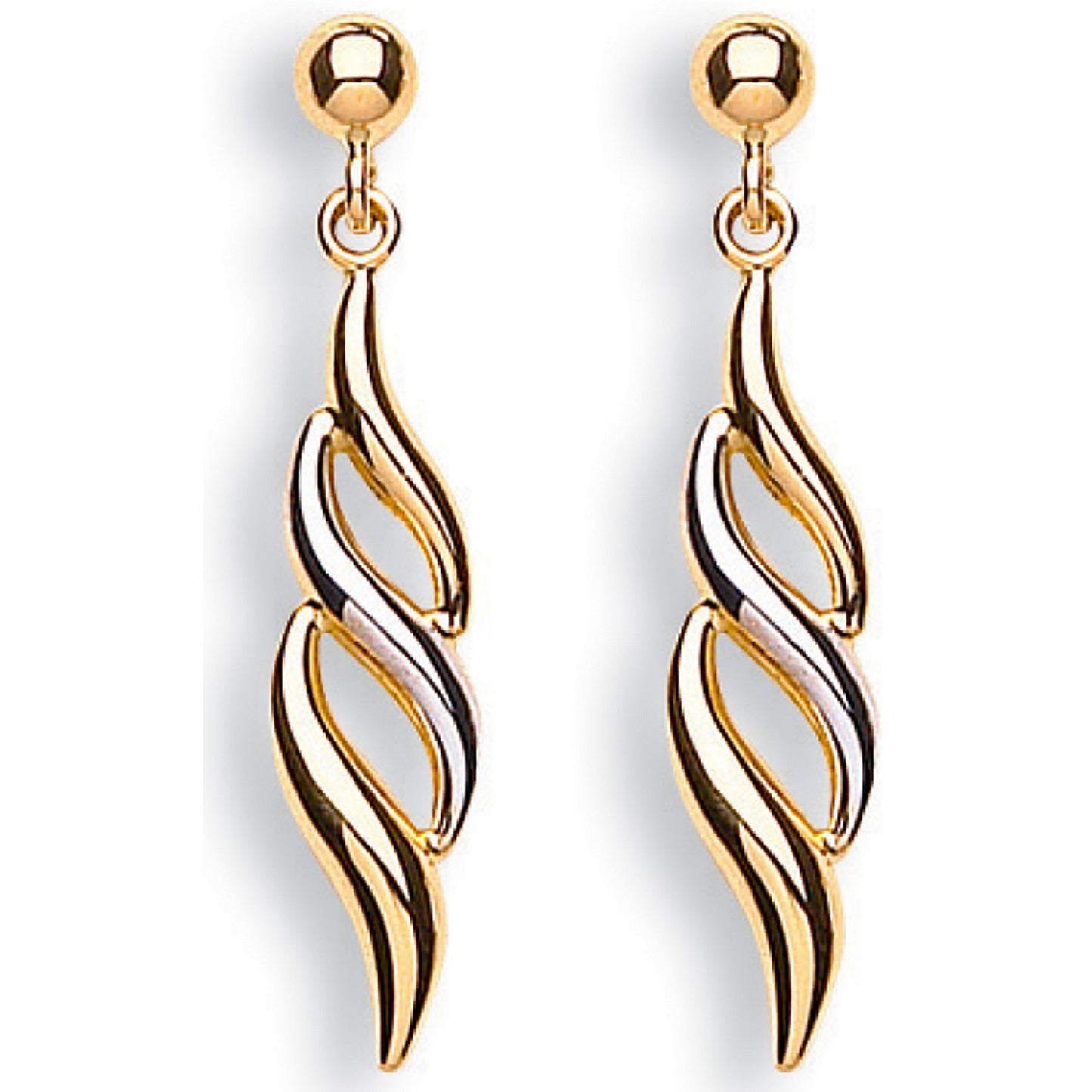 9ct Gold Leaf Drop Earrings Yellow and White Gold 33mm Drops Hallmarked