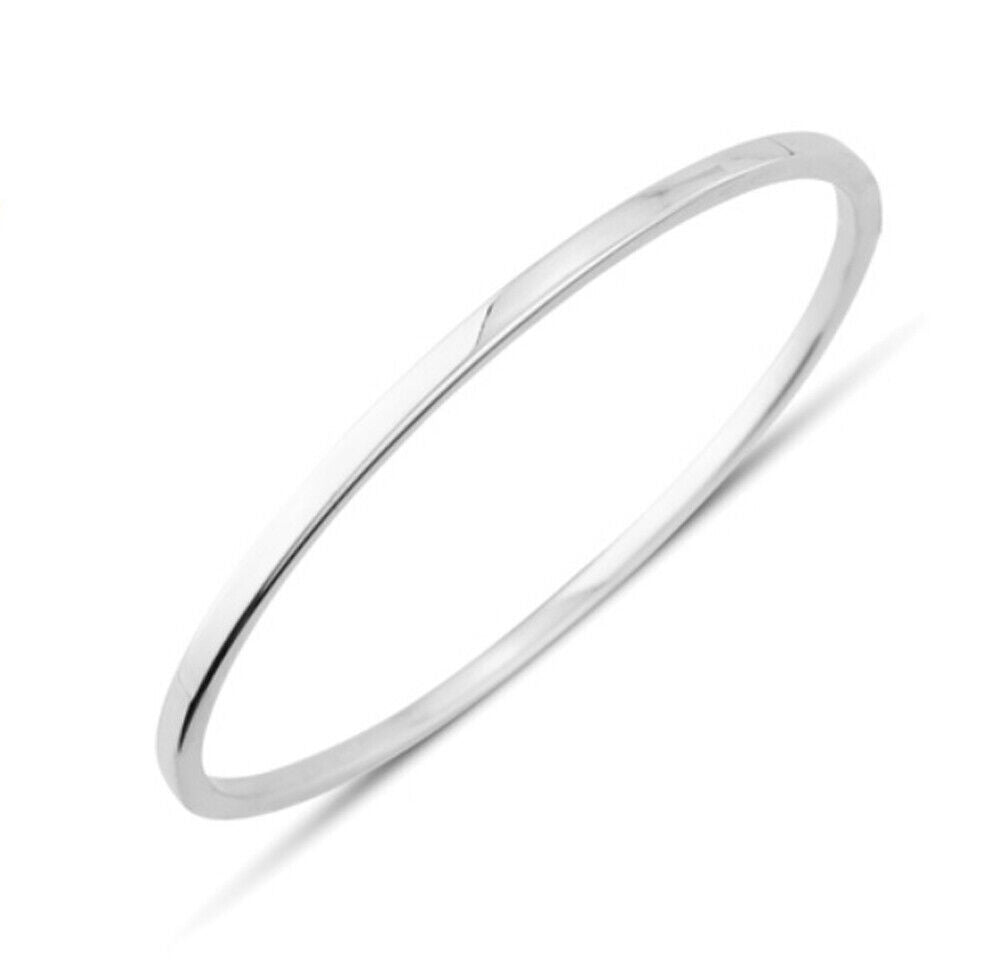 White Gold Modern Bangle Plain Hinged Hallmarked British Made Ladies Bracelet