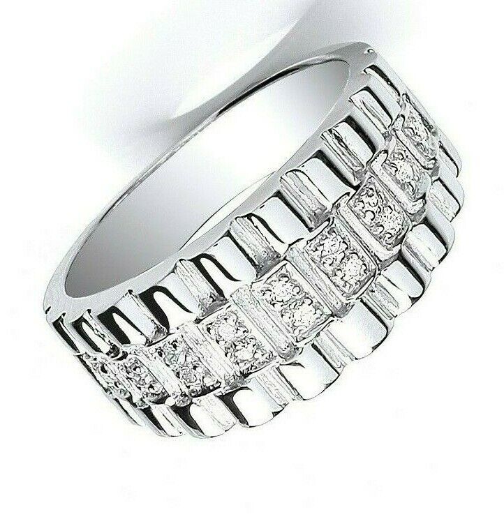 Sterling Silver 11m Wide Band Ring Gents Gemstone Fully Hallmarked