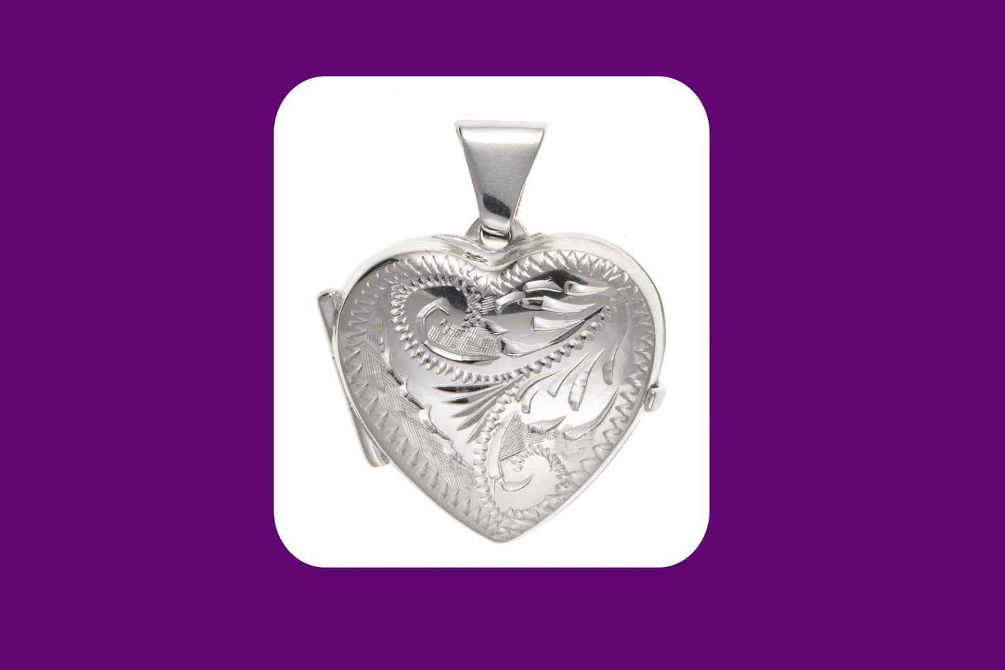 Engraved Heart Locket Solid Sterling Silver 925 Hallmark 16mm