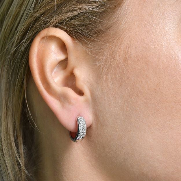 9ct White Gold 0.50ct Diamond Huggie Hoop Earrings - 17mm