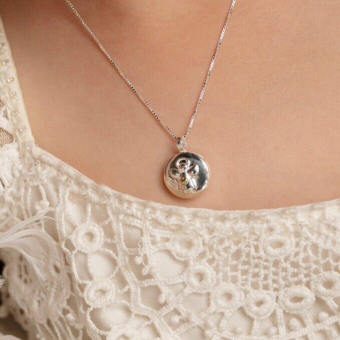Sterling Silver Angel Locket With 18ct Yellow Gold Plated Heart Motif