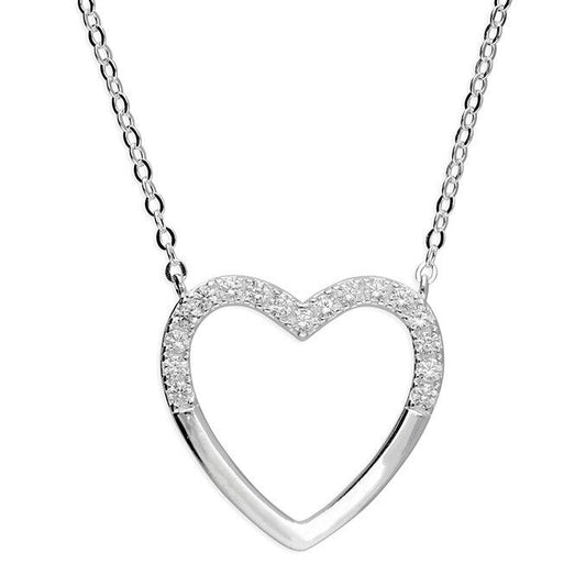 Open Heart CZ Necklace Gem Set on 925 Sterling Silver 925 hallmark