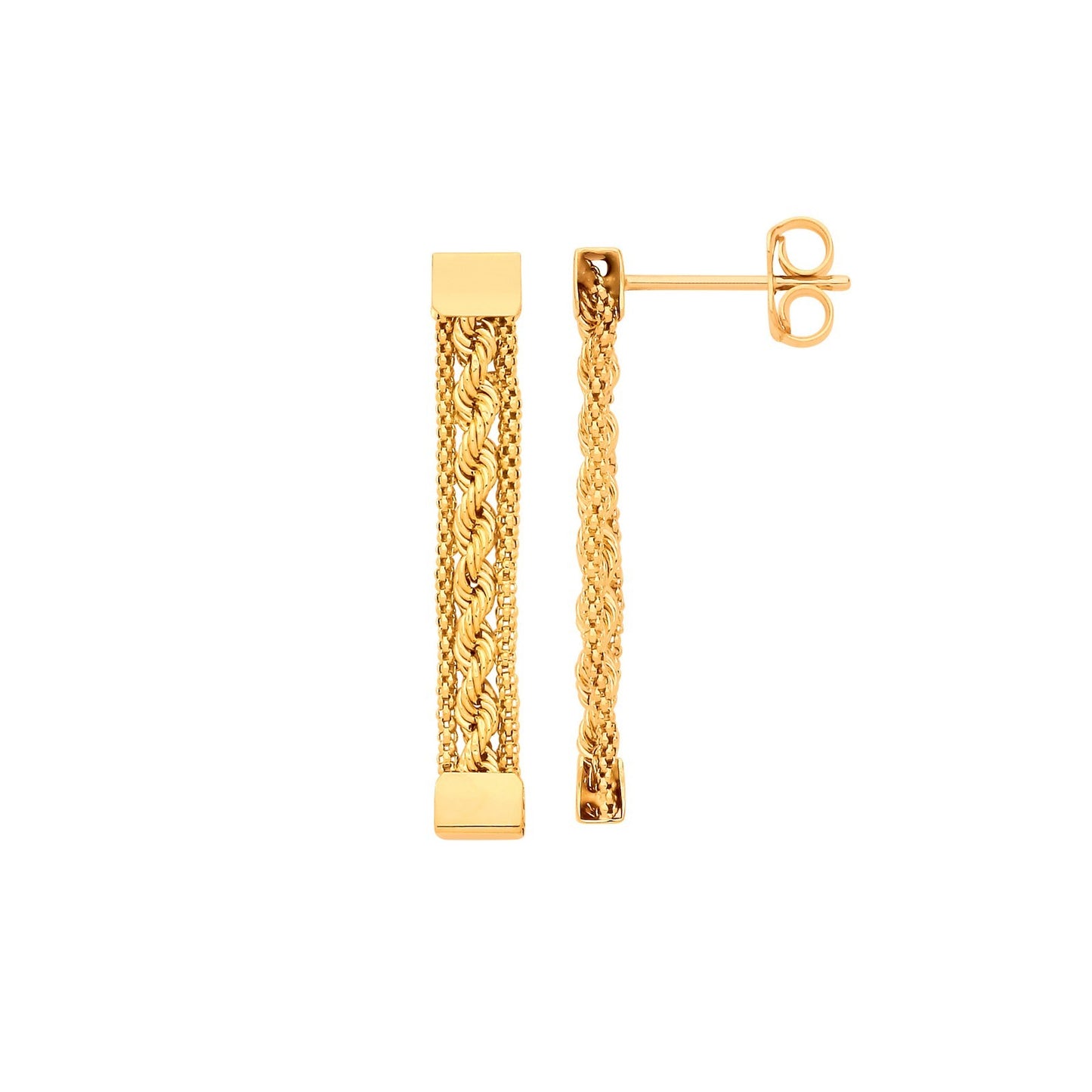 Rope Mesh Drop Earrings 9ct Yellow Gold Hallmarked 31mm Drops