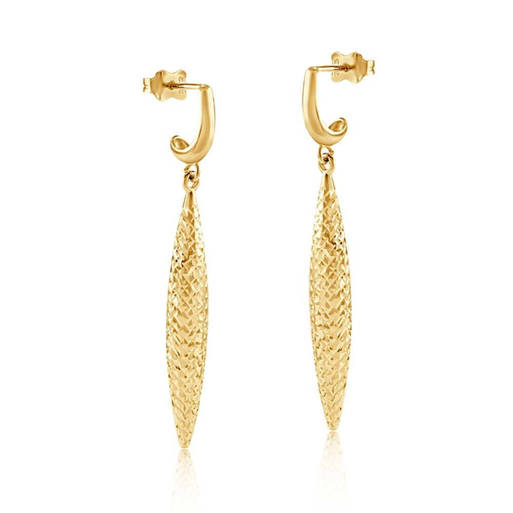 Diamond Cut Drop Earrings 9ct Yellow Gold 46mm Drops Hallmarked