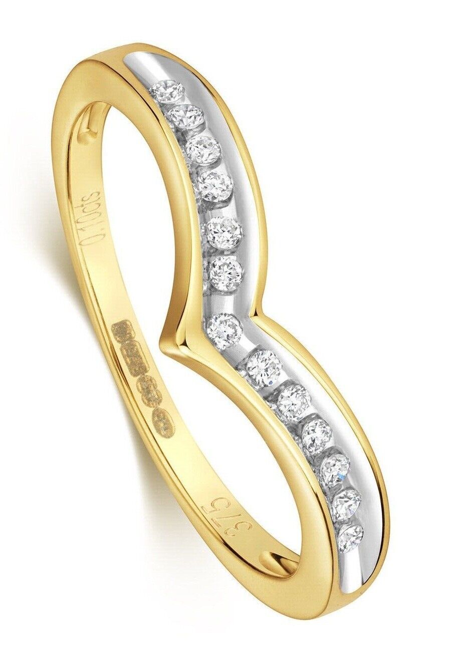 Real Diamond Wishbone Ring Solid Yellow Gold Channel Set Eternity Wedding Band