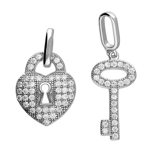 Lock & Key Heart Friendship Pendant Set With CZ's Silver Pendant 925 Hallmark