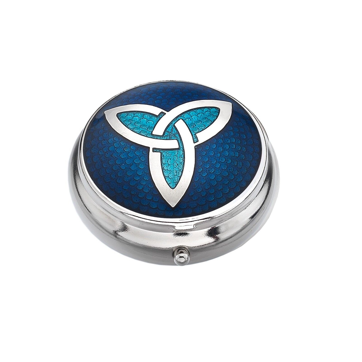 Pillbox Silver Plated Celtic Trinity Knot Blue Brand New and Boxed