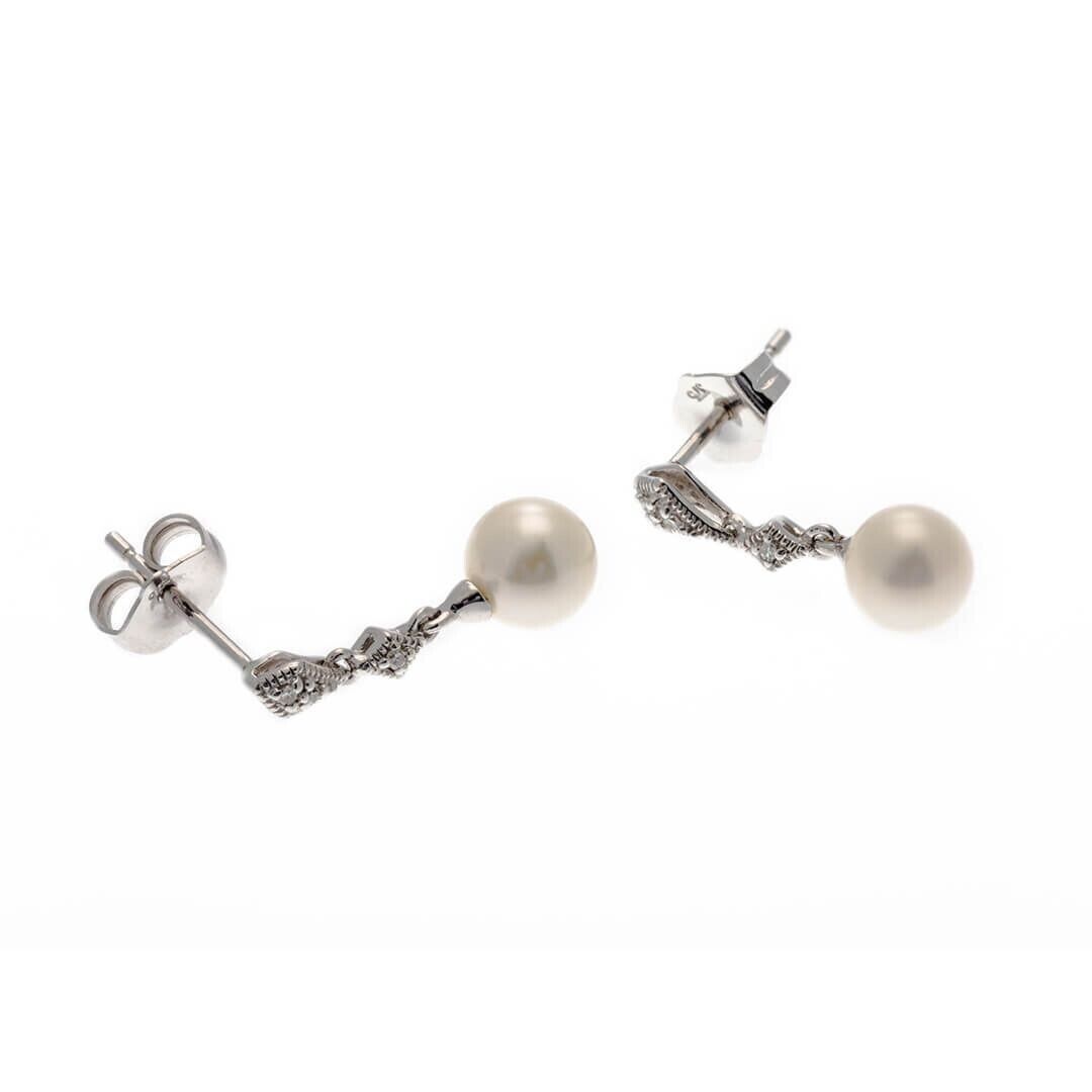 Vintage Freshwater Pearl Diamond Pendant Earrings White Gold 16 18 or 20" Chain