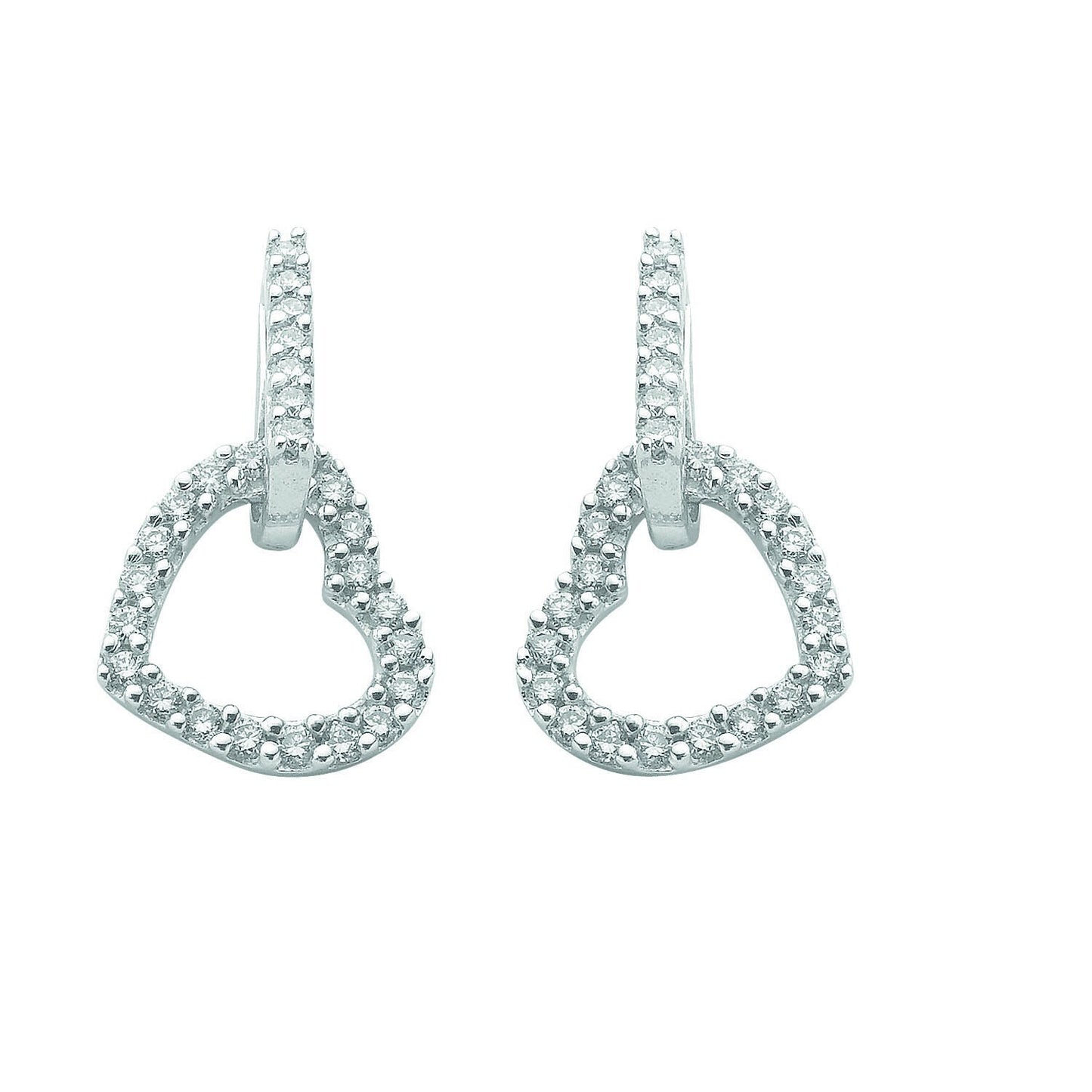 9ct White Gold 0.50ct Diamond Heart Drop Earrings Hallmarked British Made