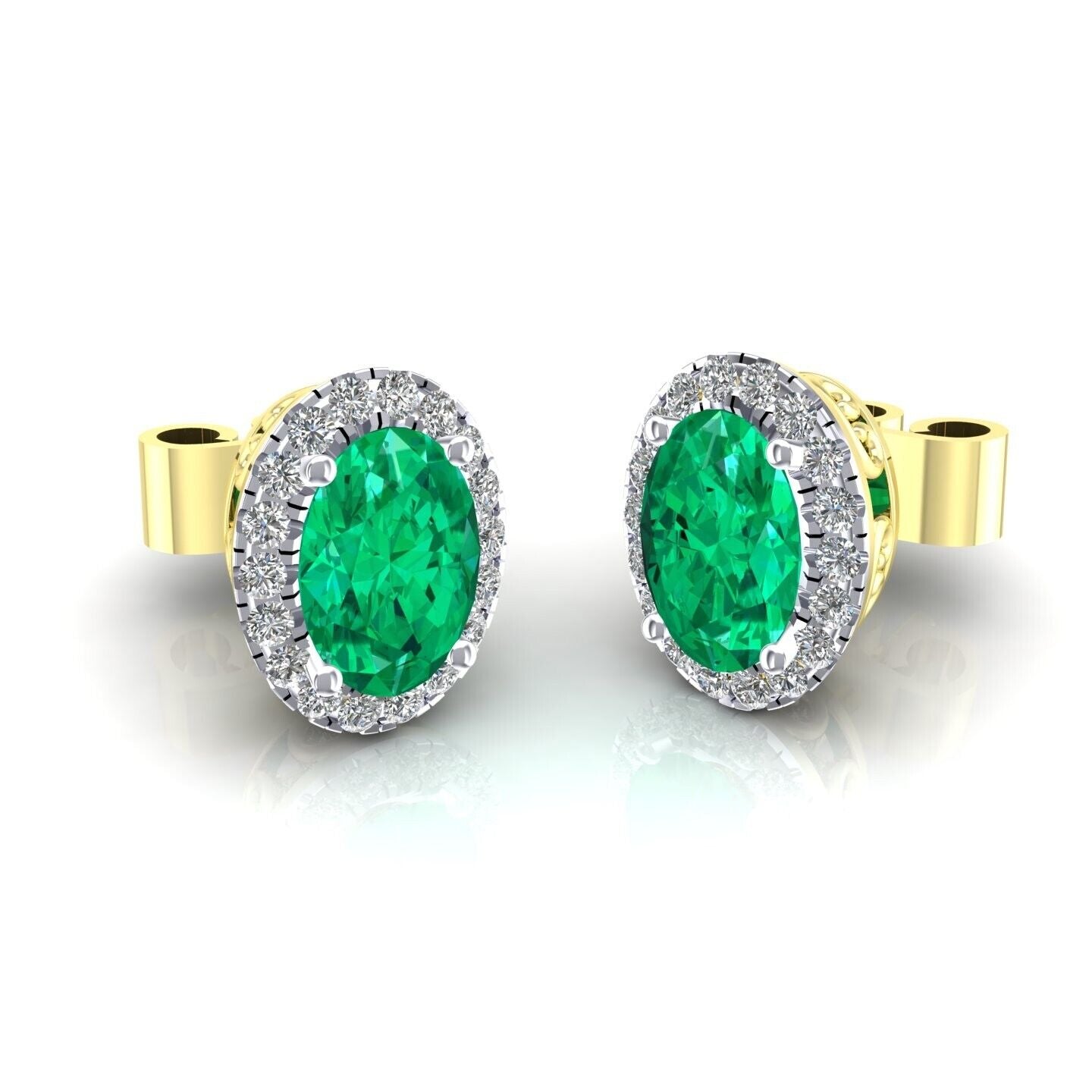 9ct Yellow Gold Emerald Cluster Stud Earrings Oval Studs Hallmarked