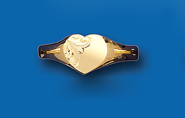 Ladies Solid 9ct Gold Engraved Heart Signet Ring Fully Hallmarked