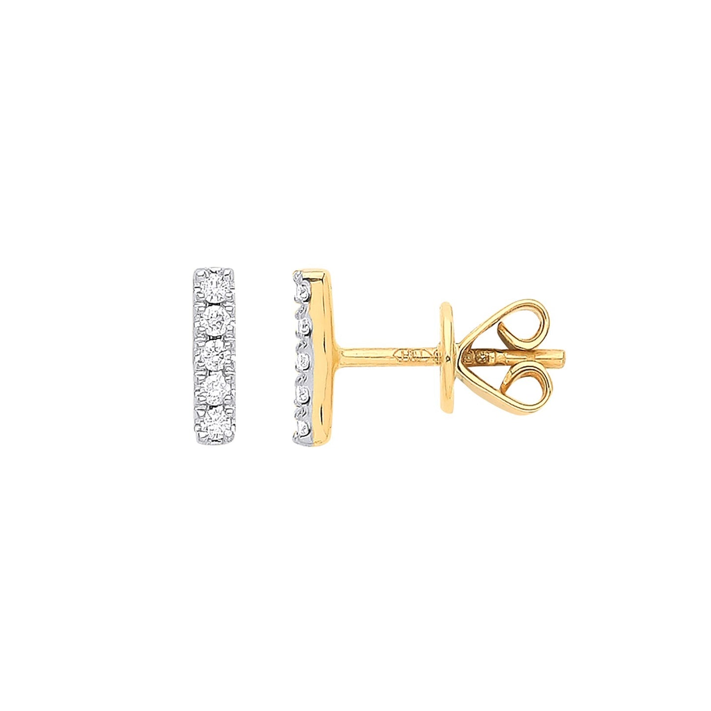 9ct Yellow Gold 0.07ct Diamond Earrings Hallmarked 7mm Length