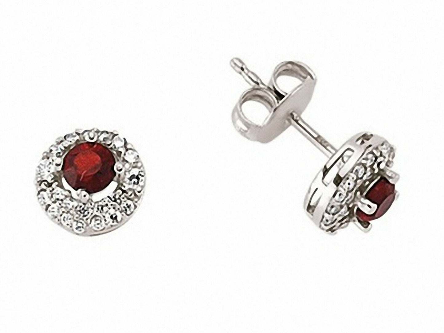 Ruby Halo Stud Earrings Solid Sterling Silver Rhodium Plate 925 Hallmark 7mm