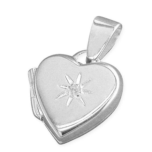 Sterling Silver Heart Locket 14mm in Starburst Plain Heart 925 Hallmark