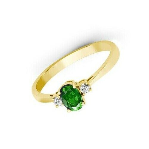 Real Emerald and Diamond Ring 18ct Yellow Gold Three Stone Trilogy