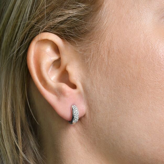 9ct White Gold 0.42ct Diamond Huggie Hoop Earrings - 14mm