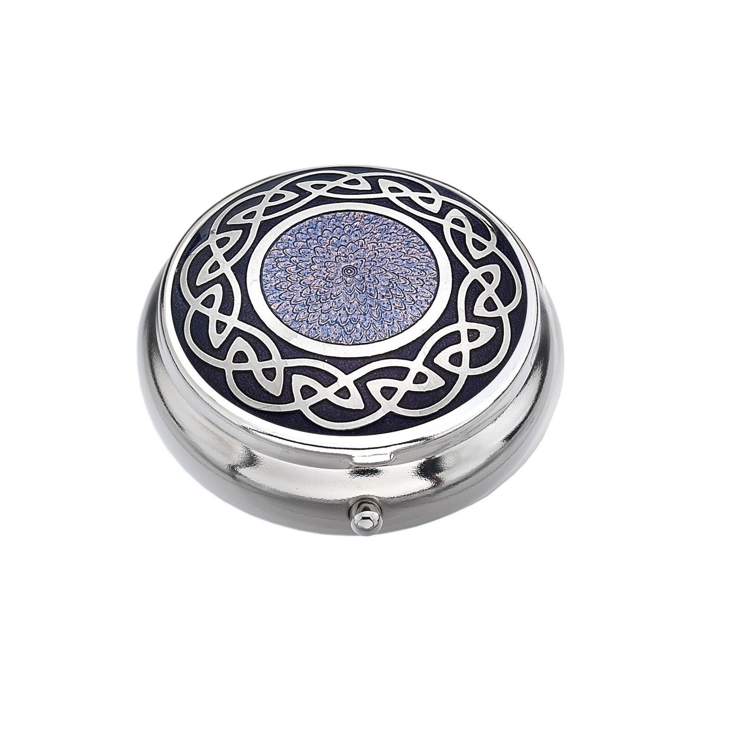Pillbox Silver Plated Celtic Knot Solid Centre Purple Brand New and Boxed