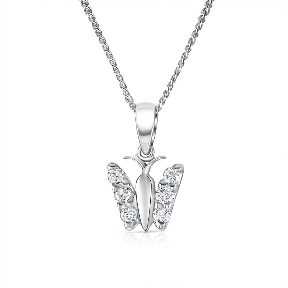 9ct White Gold 0.15ct Diamond Butterfly Pendant and 18" Chain