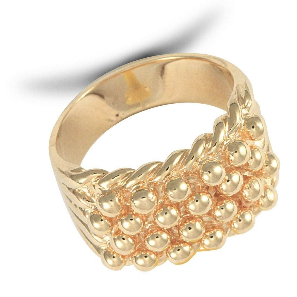 Yellow Gold Keeper Ring Gents 4 Row Solid Heavy 9 Carat Hallmarked British made