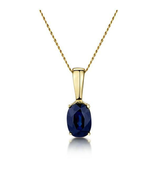 Sapphire Oval Solitaire Pendant Yellow Gold Hallmarked 18" Chain British Made