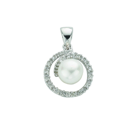 9ct White Gold Freshwater Pearl and Diamond Pendant