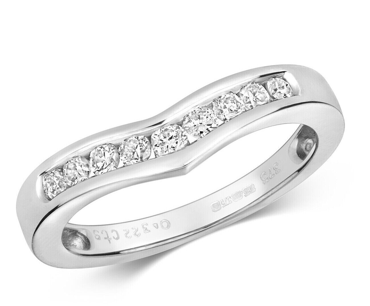 Real Diamond Wishbone Ring 9ct White Gold 0.33ctw Eternity Anniversary Band
