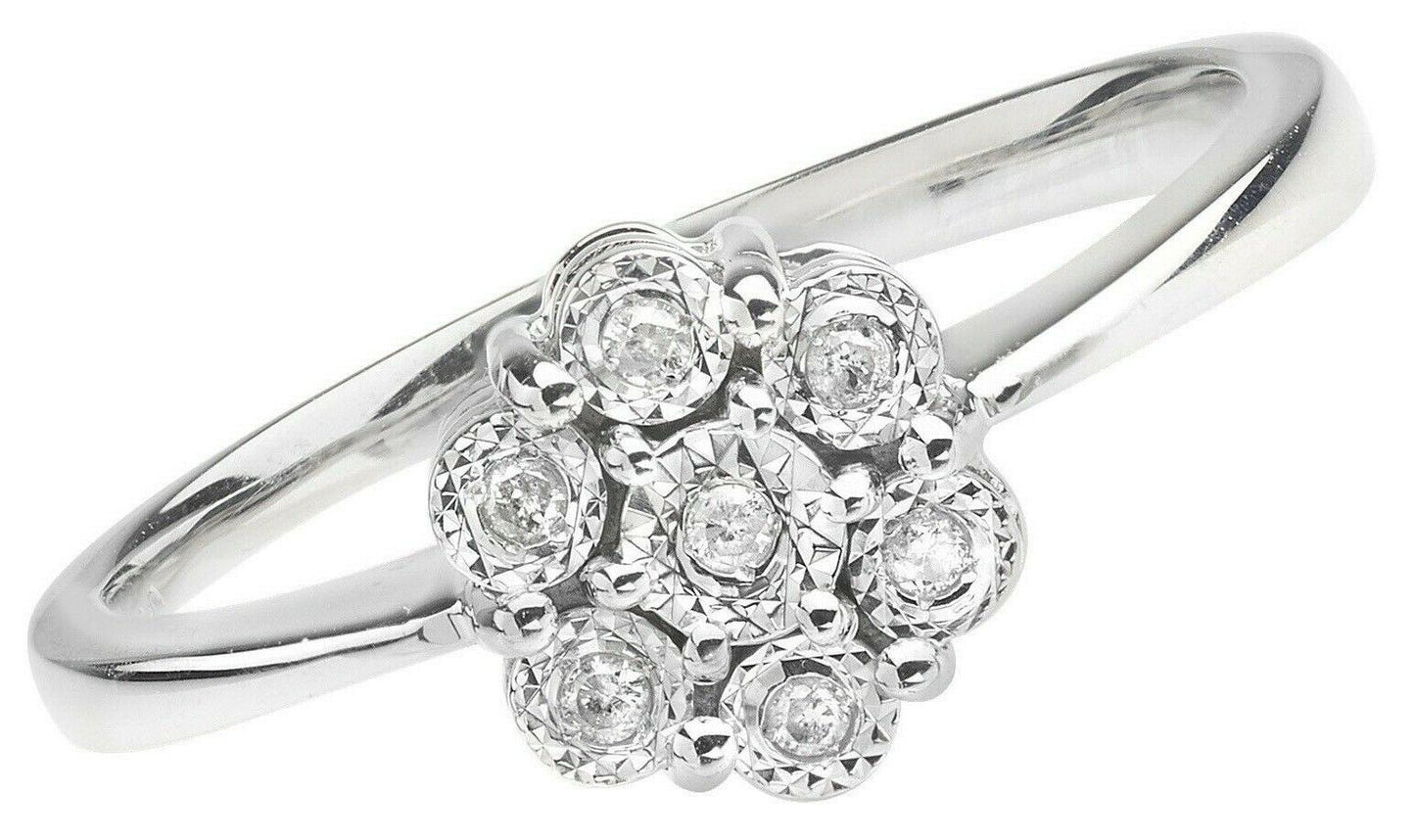 9ct White Gold Diamond Ring Cluster Engagement Anniversary Size J K L M N O P Q