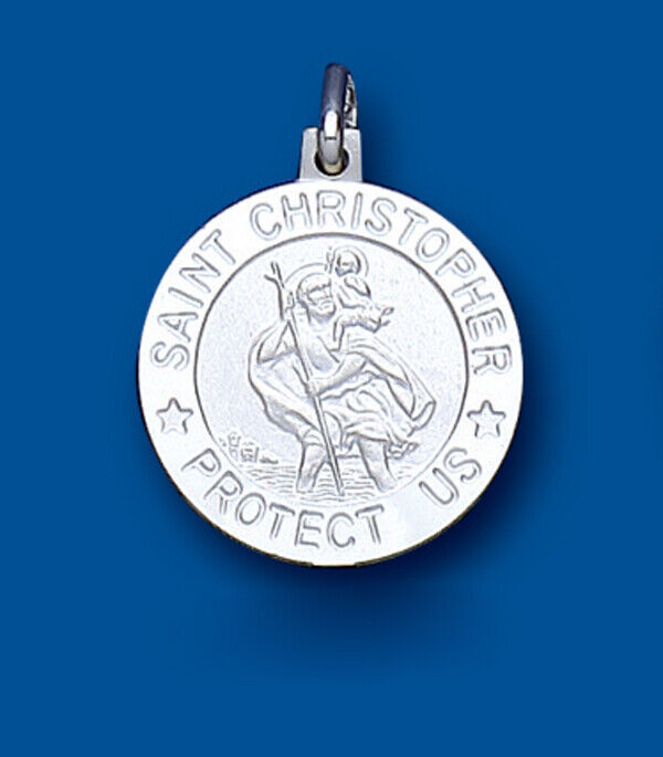 Silver St Christopher Pendant Protect Us 20mm 925 Hallmark All Chain Lengths