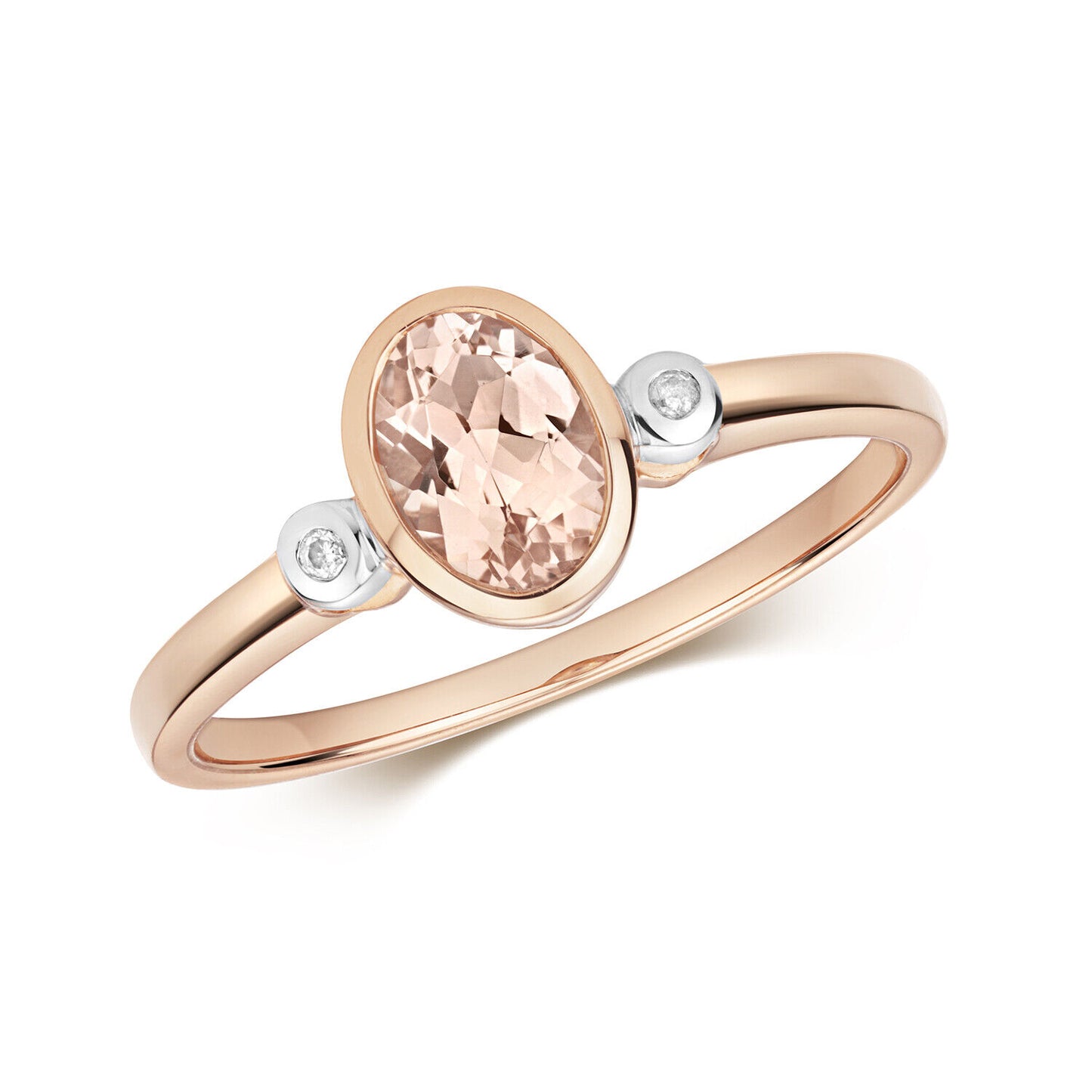 Real Morganite and Diamond Ring Solid Rose Gold Oval Solitaire Size J - Q