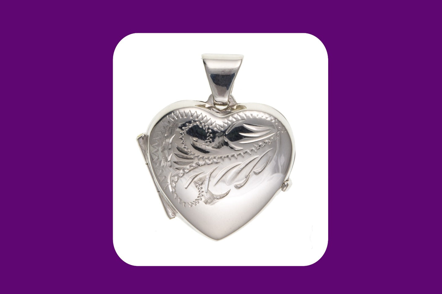 Engraved Heart Locket Solid Sterling Silver 925 Hallmark 16mm