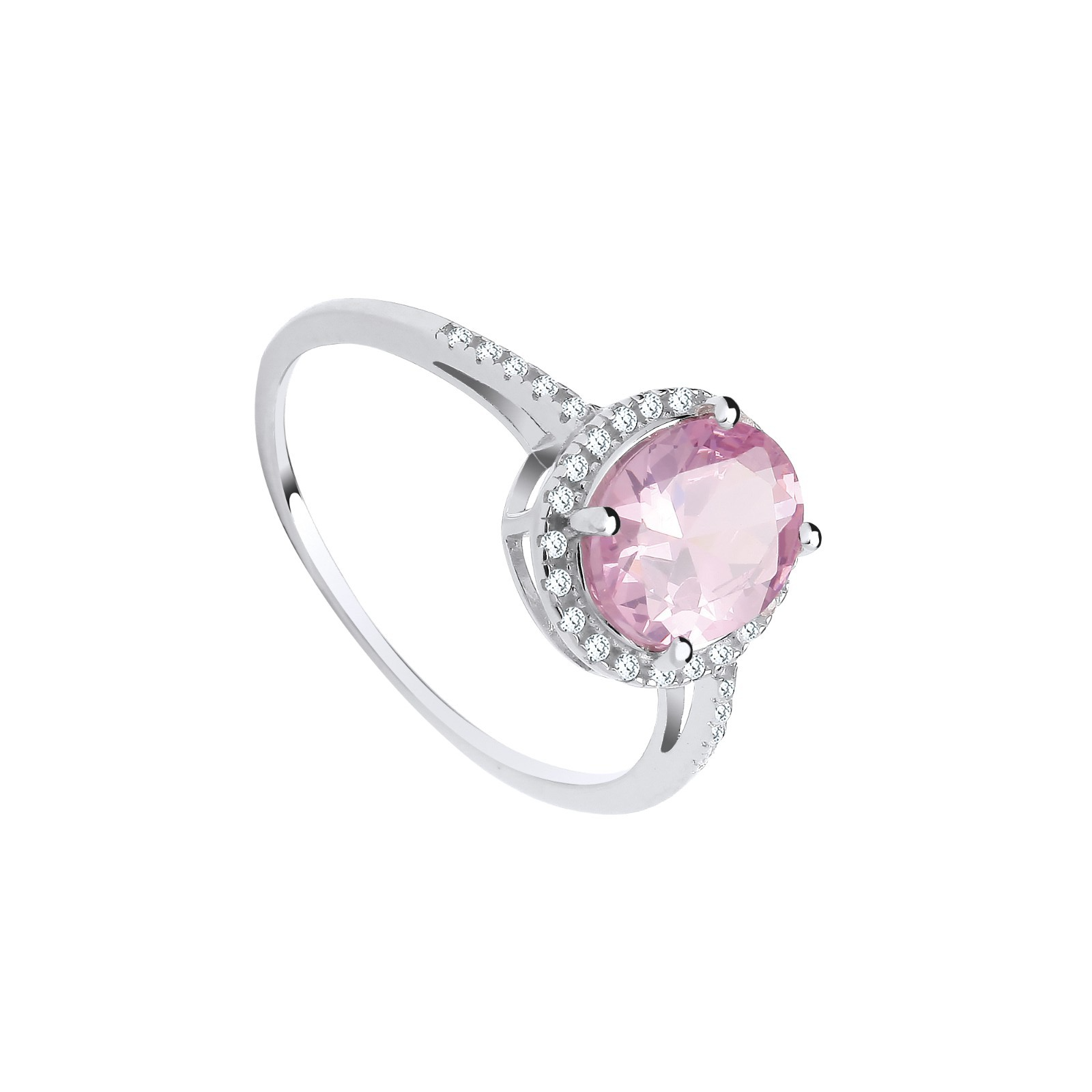 Sterling Silver Pink Oval Engagement Ring Size J - Q British Made 925 Hallmark