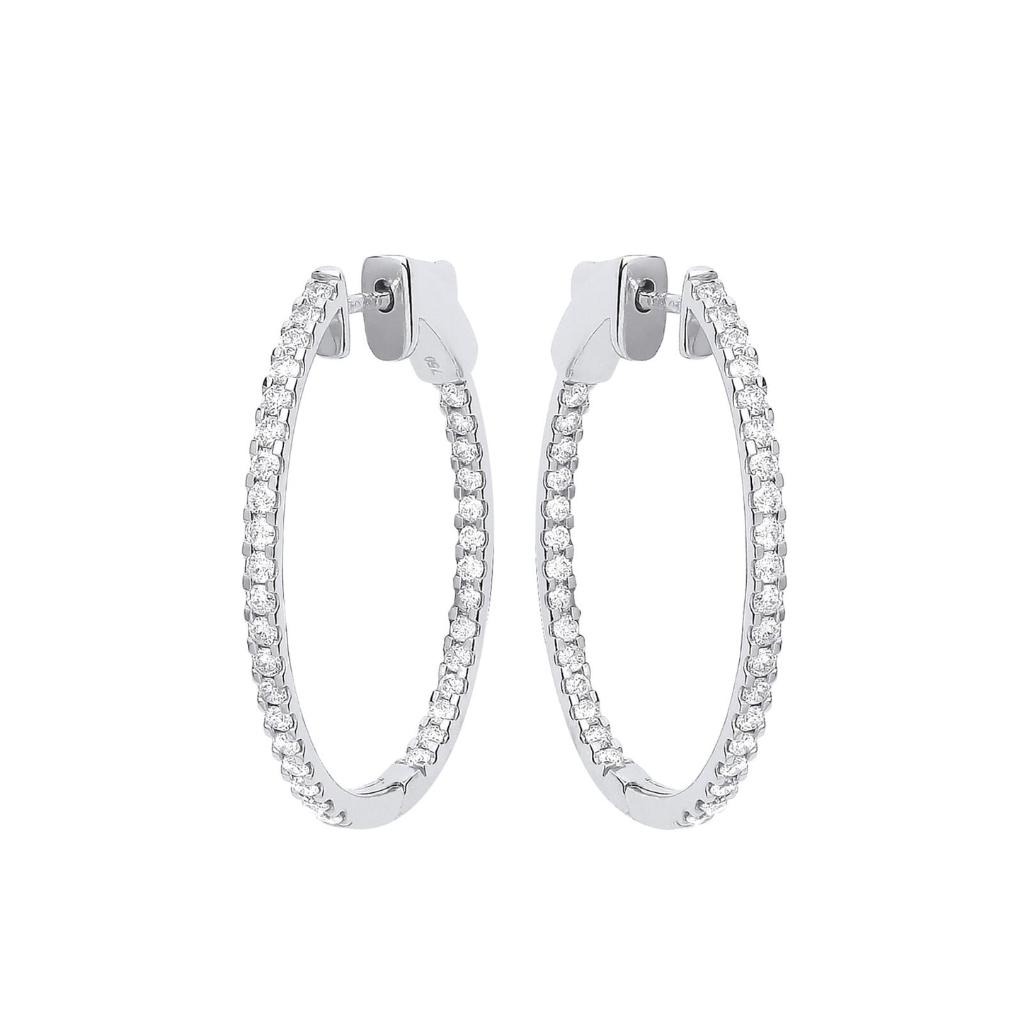 18ct White Gold 1.27ctw Diamond set Inside & Outside Oval Hoops 31 x 26mm