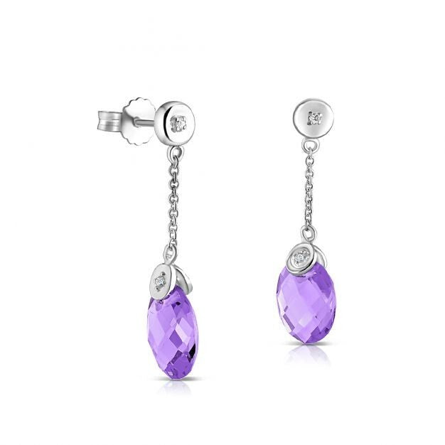 Amethyst and Diamond Drop Earrings Solid 9ct White Gold 28.6mm Length