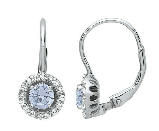 Aquamarine Hoop Drop Earrings Solid Sterling Silver Rhodium Plated 925 Hallmark