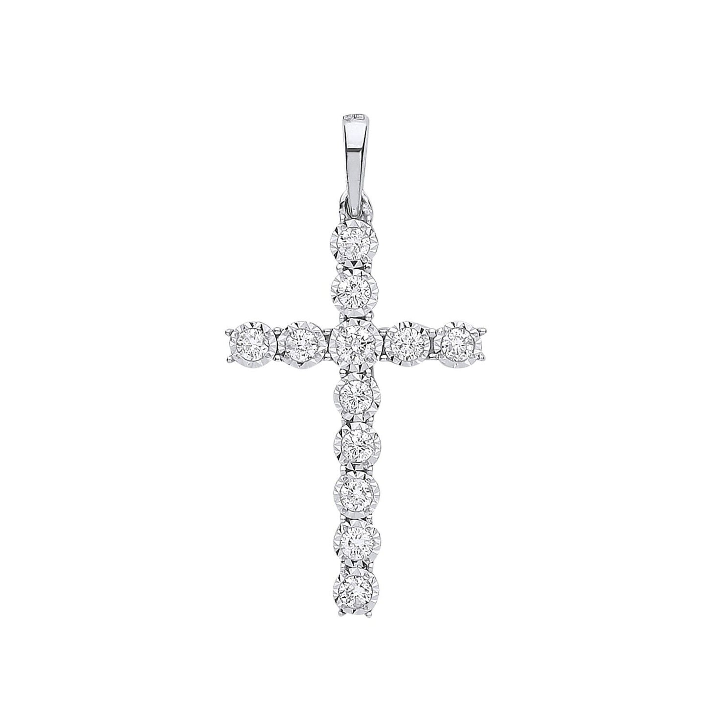 9ct White Gold 0.27ctw Diamond Cross Pendant Hallmarked