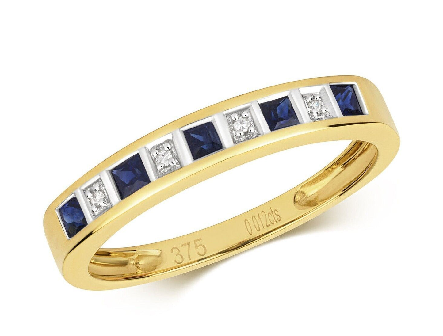 Real Sapphire and Diamond Eternity Ring Solid Yellow Gold 3mm Band Size J-Q