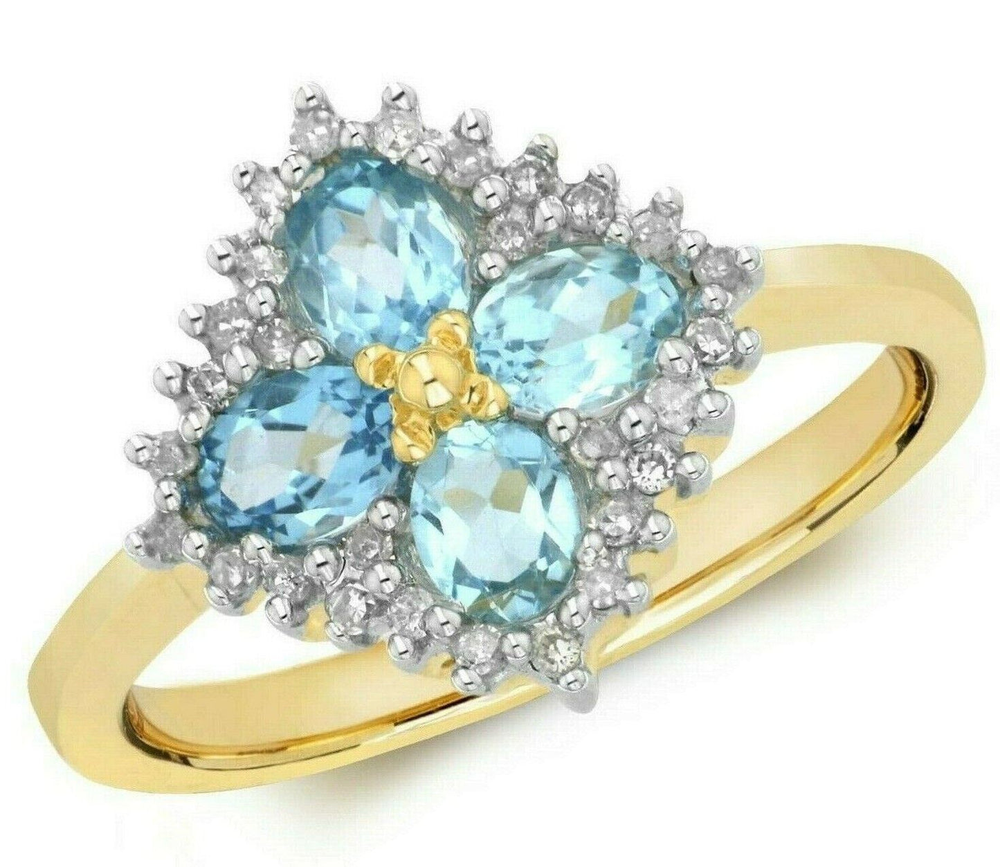 Real Blue Topaz and Diamond Ring Solid Yellow Gold Square Cluster Size JKLMNOPQ
