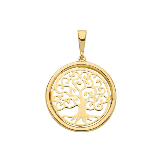 Gold Tree of Life Round Pendant Yellow Gold 25mm x 18m British Made